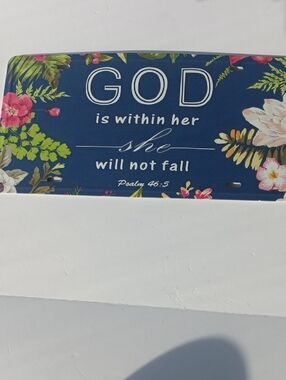 GOD IS WITHIN HER FLORAL LISENCE PLATE SIGN - NAVY